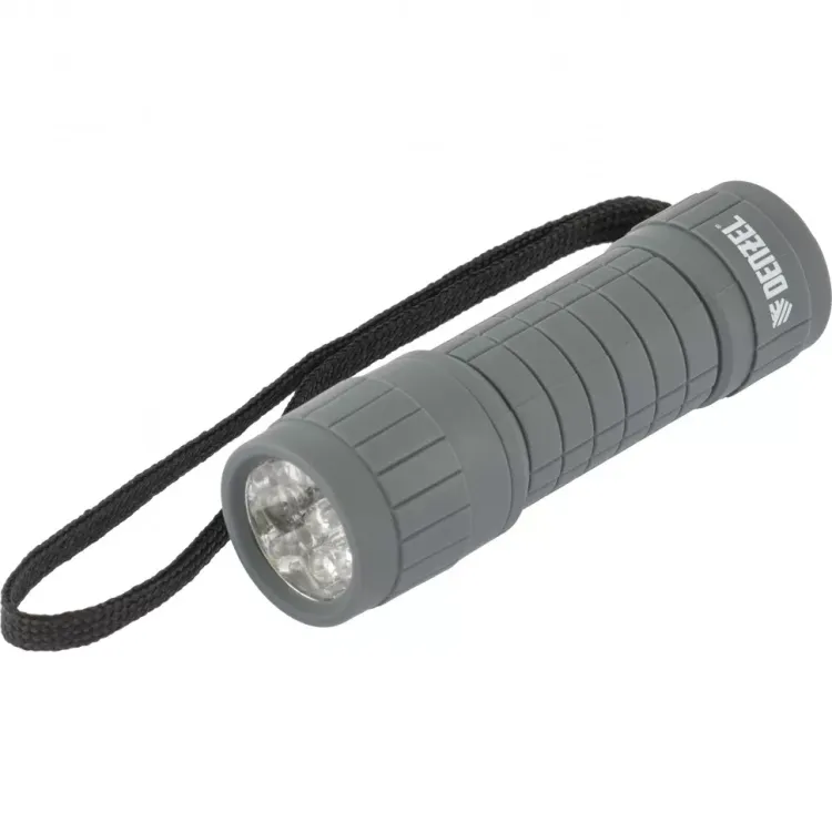 Фонарь светодиодный серый корпус с мягким покрытием 9 Led 3хААА Denzel 92612 купить в Нефтеюганске