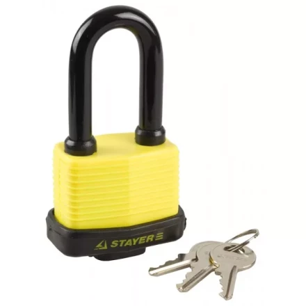 Замок STAYER &quot;MASTER&quot; навесной, всепогодный, пластиковая защита корпуса, с удлин. закален. дужкой,на карточке, 60мм 37141-50 купить в Нефтеюганске