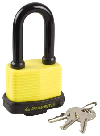 Замок STAYER &quot;MASTER&quot; навесной, всепогодный, пластиковая защита корпуса, с удлин. закален. дужкой,на карточке, 60мм 37141-50 купить в Нефтеюганске