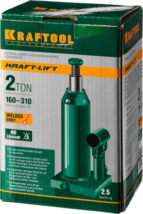 Домкрат гидравлический бутылочный &quot;Kraft-Lift&quot;, сварной, 2т, 160-310мм, KRAFTOOL 43462-2 43462-2_z01 купить в Нефтеюганске