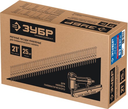 ЗУБР SN21 63 х 2.87 мм, реечные гвозди рифленые оцинкованные, 3000 шт (305393-63) купить в Нефтеюганске