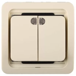 Выключатель СВЕТОЗАР "ГАММА" двухклавишный, с подсветкой, цвет бежевый, 10А/~250В SV-54135-B
