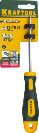 Отвертка KRAFTOOL, Cr-Mo-V сталь, двухкомпонентная противоскользящая рукоятка, TORX Hole, №25x100мм 250077-25-100 купить в Нефтеюганске