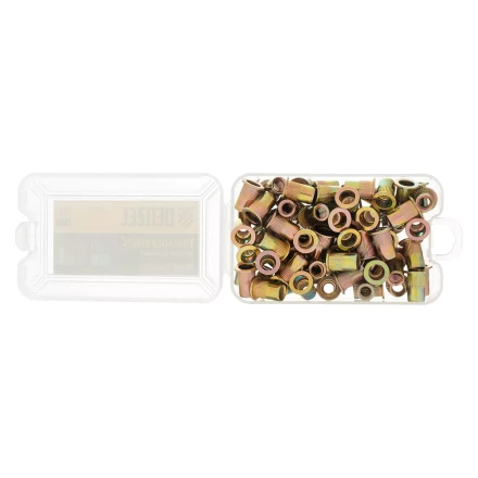 Заклепки резьбовые, стальные, оцинкованные, М6, пластиковый кейс, 70 шт. Denzel 40603 купить в Нефтеюганске