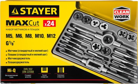 Набор метчиков и плашек STAYER &quot;MASTER&quot;, метчикодержатель 1шт, плашкодержатель 1шт, метчики 11шт, плашки 11шт, 24 предмета 28020-H24 купить в Нефтеюганске