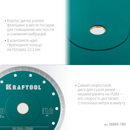 Диск алмазный для УШМ и плиткорезов супертонкие  ULTRA-THIN 36685-180 купить в Нефтеюганске