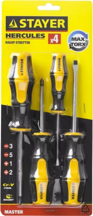 Набор STAYER &quot;MASTER&quot; HERCULES: Отвертки, Cr-V, эргономичная двухкомпонентная рукоятка, 4шт 25055-H4_z02 купить в Нефтеюганске