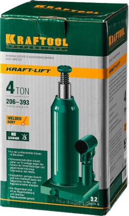 Домкрат гидравлический бутылочный &quot;Kraft-Lift&quot;, сварной, 4т, 206-393мм, KRAFTOOL 43462-4 43462-4_z01 купить в Нефтеюганске