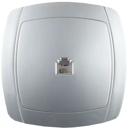 Розетка СВЕТОЗАР &quot;АКЦЕНТ&quot; телефонная одинарная в сборе, цвет серебристый металлик SV-54217-SM купить в Нефтеюганске