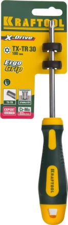 Отвертка KRAFTOOL, Cr-Mo-V сталь, двухкомпонентная противоскользящая рукоятка, TORX Hole, №30x100мм 250077-30-100 купить в Нефтеюганске