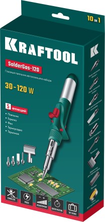 SolderGas 120K набор 10-в-1, газовый паяльник, горелка, фен, 30-120 Вт, пьезоподжиг, 1300°С 55503-H10 купить в Нефтеюганске