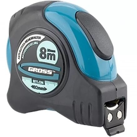 Рулетка &quot;Schlagfest&quot; 8 м x 25 мм магн. обрез зацеп двухст. шкала нейлон покр. автоматич  GROSS 31114 купить в Нефтеюганске