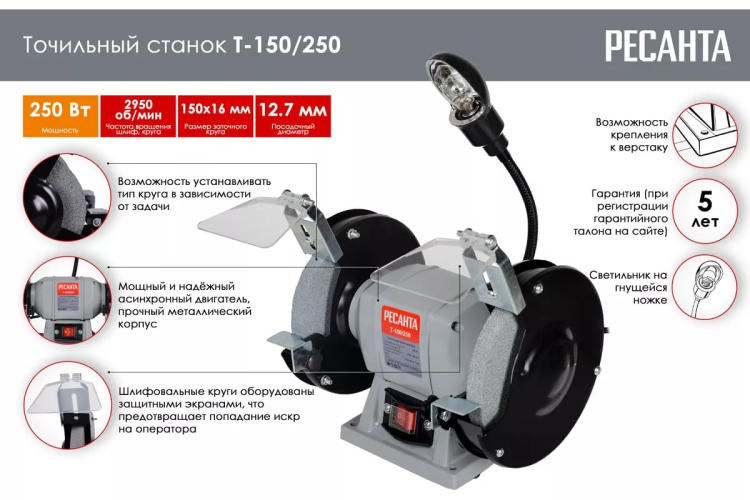 Точильный станок Ресанта Т-150/250 75/7/2 купить в Нефтеюганске