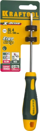 Отвертка KRAFTOOL, Cr-Mo-V сталь, двухкомпонентная противоскользящая рукоятка, SL, 4,0x90мм 250071-4.0-090 купить в Нефтеюганске