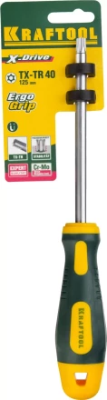 Отвертка KRAFTOOL, Cr-Mo-V сталь, двухкомпонентная противоскользящая рукоятка, TORX Hole, №40x125мм 250077-40-125 купить в Нефтеюганске