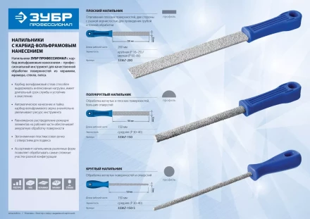 Напильник ЗУБР &quot;ПРОФЕССИОНАЛ&quot; с напылением карбида вольфрама, плоский, 200мм 33367-200 купить в Нефтеюганске