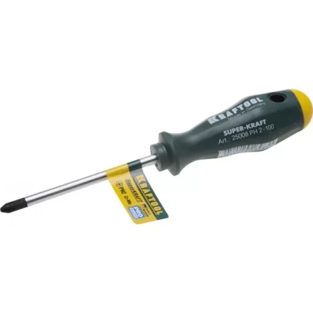 Отвертка KRAFTOOL, Cr-Mo-V закалённый стержень, двухкомпонентная противоскользящ рукоятка, PH 2x100мм 25008-2-100 купить в Нефтеюганске