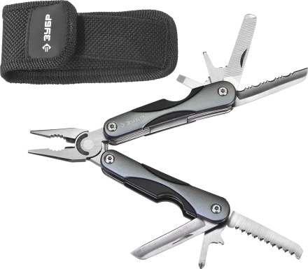 ЗУБР МАСТЕР мультитул 10 в 1 мини металлические ручки, нейлоновый чехол, 86 мм (47750) купить в Нефтеюганске