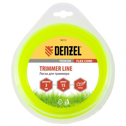 Леска для триммера звезда 3 мм х 15 м блистер Flex cord Denzel 96113 купить в Нефтеюганске