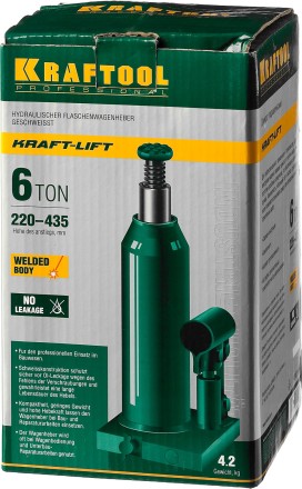 Домкрат гидравлический бутылочный &quot;Kraft-Lift&quot;, сварной, 6т, 220-435мм, KRAFTOOL 43462-6 43462-6_z01 купить в Нефтеюганске