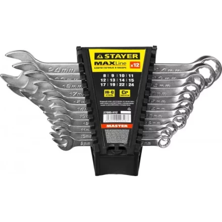 Набор: Ключ STAYER &quot;MASTER&quot; гаечный комбинированный, хромированный, 8-24 мм, 12 шт 27085-H12 купить в Нефтеюганске