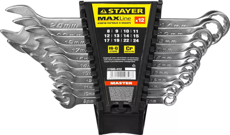 Набор: Ключ STAYER "MASTER" гаечный комбинированный, хромированный, 8-24 мм, 12 шт 27085-H12 купить в Нефтеюганске