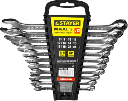 Набор: Ключ STAYER &quot;MASTER&quot; гаечный комбинированный, хромированный, 8-24 мм, 12 шт 27085-H12 купить в Нефтеюганске