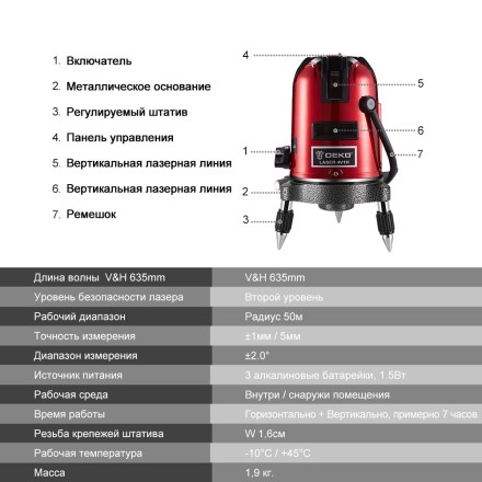 Уровень лазерный со штативом DEKO LL57 SET2, 065-0280 купить в Нефтеюганске