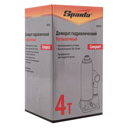 Домкрат гидравлический бутылочный, 4 т, h подъема 180–320 мм Sparta Compact 50339 купить в Нефтеюганске