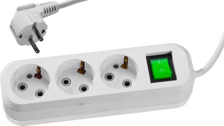 Удлинитель СИБИН электрический, ПВС сечение 0,75кв мм, 3 гнезда, макс мощн 2200Вт, 2м, заземление, выключатель 55036-2 купить в Нефтеюганске