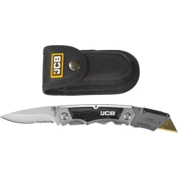 Нож JCB складной многофункц, трапец лезвие, тип "А24", перочин лезвие с серрейтор заточкой, мет корпус, чехол, 5 лезвий JLC003