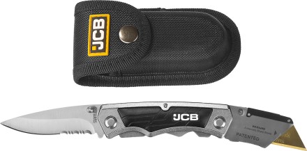 Нож JCB складной многофункц, трапец лезвие, тип &quot;А24&quot;, перочин лезвие с серрейтор заточкой, мет корпус, чехол, 5 лезвий JLC003 купить в Нефтеюганске