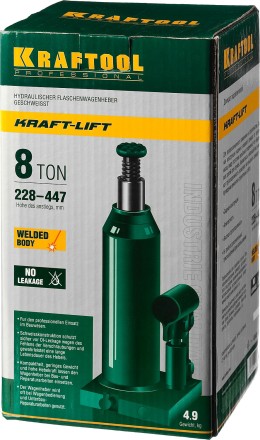 Домкрат гидравлический бутылочный &quot;Kraft-Lift&quot;, сварной, 8т, 228-447мм, KRAFTOOL 43462-8 43462-8_z01 купить в Нефтеюганске