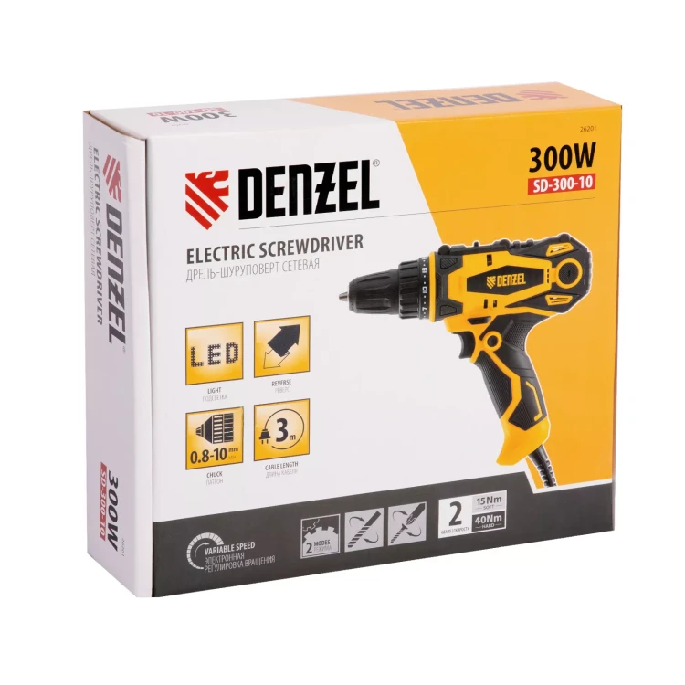 Дрель-шуруповерт сетевая SD-300-10// Denzel 26201 купить в Нефтеюганске