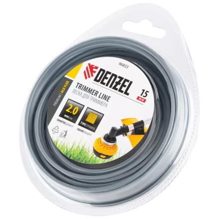 Леска для триммера армированная алюминием квадратная, 2,0мм х 15м, блистер ALUFLEX Denzel 96833 купить в Нефтеюганске