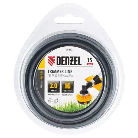 Леска для триммера армированная алюминием квадратная, 2,0мм х 15м, блистер ALUFLEX Denzel 96833 купить в Нефтеюганске