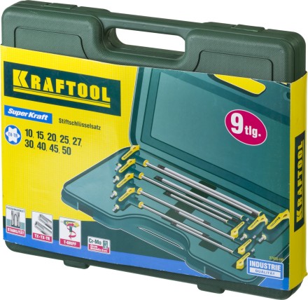 Набор KRAFTOOL Ключи &quot;INDUSTRIE&quot; имбусовые,Cr-Mo(S2),Т-образные,эргоном двухкомп рукоятка,TORX Hole 10-50,9 шт,в боксе 27455-H9 купить в Нефтеюганске