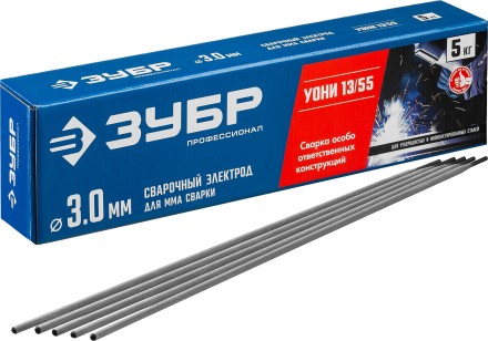 ЗУБР Д 3.0 х 350 мм, 5 кг в коробке, УОНИ 13/55 с основным покрытием, электрод сварочный, Профессионал (40025-3.0) купить в Нефтеюганске