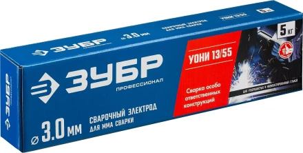 ЗУБР Д 3.0 х 350 мм, 5 кг в коробке, УОНИ 13/55 с основным покрытием, электрод сварочный, Профессионал (40025-3.0) купить в Нефтеюганске
