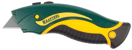 Нож &quot;WERK&quot; металлический, KRAFTOOL 09241, с запасными выдвижным трапец лезвиями, 5шт, усил корпус, быстрая замена лезвия, тип &quot;А24&quot;,19мм 09241_z01 купить в Нефтеюганске