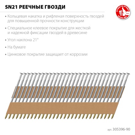 ЗУБР SN21 90 х 3.1 мм, реечные гвозди рифленые оцинкованные, 2010 шт(305396-90) купить в Нефтеюганске