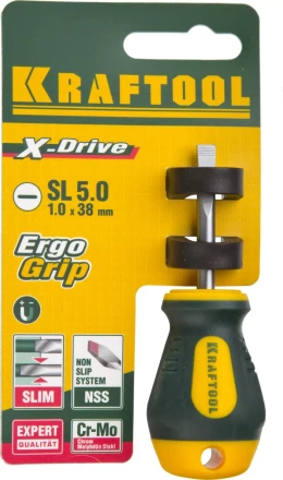 Отвертка KRAFTOOL, Cr-Mo-V сталь, двухкомпонентная противоскользящая рукоятка, SL, 5,5x38мм 250071-5.5-038 купить в Нефтеюганске