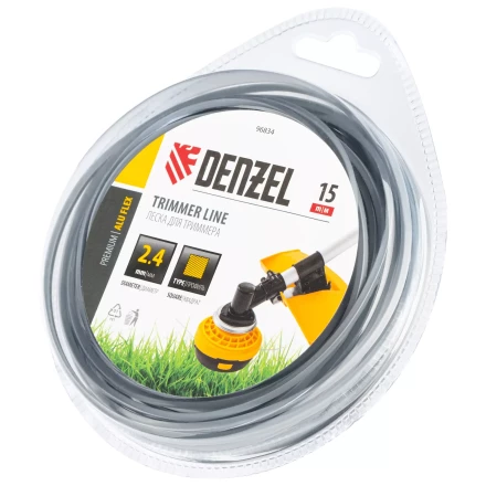 Леска для триммера армированная алюминием квадратная, 2,4мм х 15м, блистер ALUFLEX Denzel 96834 купить в Нефтеюганске
