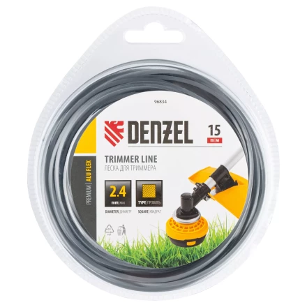Леска для триммера армированная алюминием квадратная, 2,4мм х 15м, блистер ALUFLEX Denzel 96834 купить в Нефтеюганске