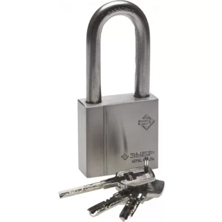 Замок ЗУБР &quot;ЭКСПЕРТ&quot; навесной, нержавеющая сталь (корпус и дужка), удлиненная закаленная дужка, 50мм 37290-50-1 купить в Нефтеюганске