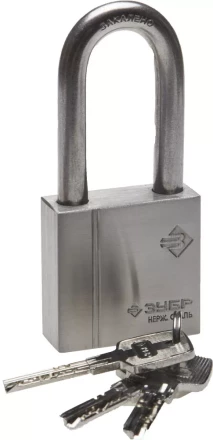 Замок ЗУБР &quot;ЭКСПЕРТ&quot; навесной, нержавеющая сталь (корпус и дужка), удлиненная закаленная дужка, 50мм 37290-50-1 купить в Нефтеюганске