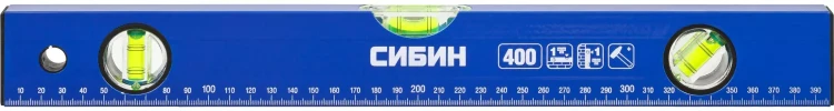 Уровень СИБИН коробчатый, 3 противоударных ампулы, измерительная линейка, 40см 34605-040 купить в Нефтеюганске