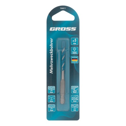 Сверло универсальное Gross , Multipurpose PRO, 6-гр. хвостовик, 5мм, 706011 купить в Нефтеюганске