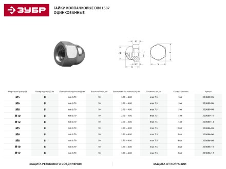 Гайка ЗУБР &quot;МАСТЕР&quot; колпачковая DIN 1587, оцинкованная,  M6, 5кг 303680-06 купить в Нефтеюганске