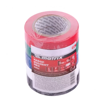 Набор изолент ПВХ цветных 15 мм х 10 м в упаковке 5 шт 150 мкм Matrix 88786 купить в Нефтеюганске